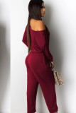 Black Sexy Solid Long Sleeve one shoulder collar 