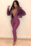 purple cardigan Solid Velvet Long Sleeve Coats & Cardigan