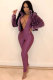 purple cardigan Solid Velvet Long Sleeve Coats & Cardigan