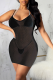 Black Sexy Solid See-through Mesh Halter Pencil Skirt Dresses