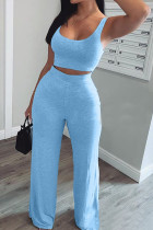 Sky Blue Fashion adult Ma'am OL Patchwork Solid Two Piece Suits Straight Sleeveless Two Pieces