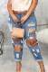 Blue Sexy Denim Solid Ripped Plus Size 
