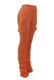 Orange Casual Solid Pocket Fold Boot Cut Patchwork Bottoms