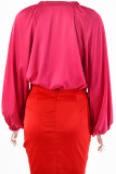 Red Sexy Solid Patchwork V Neck Pencil Skirt Dresses