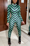 Red British Style Print Patchwork Turtleneck Skinny Jumpsuits