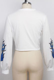 White O Neck Long Sleeve Letter Long Sleeve Tops