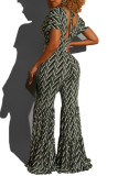Pink Fashion Casual Print Basic V Neck Regular Jumpsuits