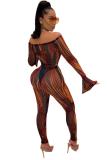 Blue Sexy Fashion adult Patchwork Two Piece Suits Striped Print pencil Long Sleeve