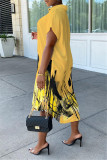 Pink Fashion Casual Print Asymmetrical Turndown Collar Shirt Dress