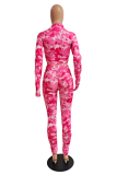 Grey Sportswear Patchwork Tie-dye Zipper Collar Long Sleeve Two Pieces