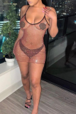 Black Sexy Solid See-through Spaghetti Strap Pencil Skirt Dresses