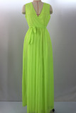 White Chiffon Sexy Fashion Tank Sleeveless V Neck Step Skirt Floor-Length Solid 