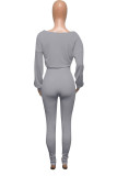 Black Active Europe and America Street Solid Skinny Long Sleeve Two Pieces