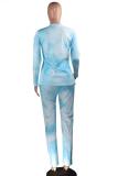 Green Active Print Straight Long Sleeve Two-piece Pants Set