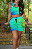 Red Casual Sportswear Print Vests U Neck Sleeveless Two Pieces