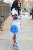 Apricot Casual Camouflage Print Two Piece Suits Patchwork pencil Long Sleeve