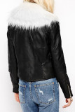 Yellow Fashion Street Adult Artificial Furs Solid Patchwork V Neck Outerwear