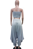 Blue Fashion Sexy adult Ma'am Solid Two Piece Suits Harlan pants Sleeveless Two Pieces