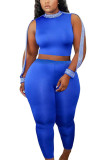 Blue Fashion Sexy Print Solid pencil Sleeveless Two Pieces