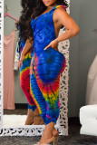 Red Sexy Casual Print Tie-dye Backless Hooded Collar Regular Jumpsuits