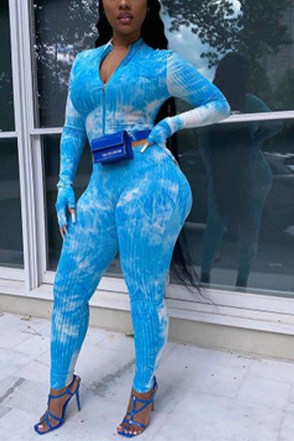 Blue Tie Dye pencil Long Sleeve Two Pieces