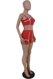 Red Fashion Casual Solid Patchwork U Neck Sleeveless Two Pieces