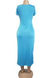 Cyan Fashion Casual White Red Black Orange Yellow Cyan Cap Sleeve Short Sleeves O neck Pencil Dress Mid-Calf Solid Dresses