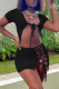 Black Sexy Solid Hollowed Out Square Collar Short Sleeve Two Pieces