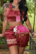 Red Casual Print Patchwork U Neck Sleeveless Two Pieces
