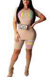 Black Fashion Casual adult Letter Patchwork Print Two Piece Suits pencil Short Sleeve Two Pieces