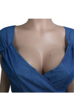 Light Blue Casual Backless Solid Chemical fiber blend Sleeveless V Neck 