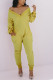 Yellow Sexy Casual Spandex Blends Solid V Neck Loose Jumpsuits