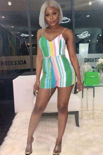 Green Sexy Fashion zipper Print Patchwork Sleeveless Slip Rompers