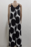 Black And White Sexy Print Patchwork Spaghetti Strap Straight Dresses