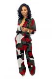 Blue Fashion Casual Button bandage Coloured drawing Camouflage Long Sleeve O Neck 