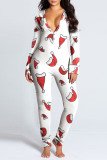 Decorative Pattern Casual Print V Neck Skinny Jumpsuits