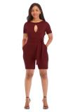 Blue Sexy Fashion bandage Patchwork Solid Hollow Short Sleeve O Neck 