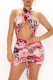 Pink Fashion Sexy Print Hollowed Out Backless Halter Sleeveless Dress