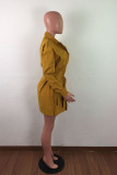 Yellow Casual Solid Patchwork Turndown Collar Dresses