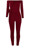 Light Gray Sexy Solid bandage Patchwork Long Sleeve V Neck Jumpsuits