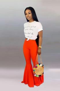 Orange Elastic Fly High Asymmetrical Draped Solid Boot Cut Pants Pants