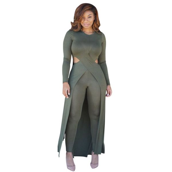 Army Green Elastic Fly Mid Hooded Out Split Skinny shorts Two-piece suit