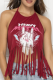 Burgundy Sexy Print Tassel Halter Tops