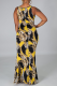 Yellow Casual Print Patchwork Spaghetti Strap Trumpet Mermaid Dresses