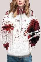 Red Fashion Street Adult Print Patchwork Pullovers Hooded Collar Outerwear
