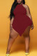 Wine Red Fashion Sexy adult Ma'am O Neck Patchwork Solid asymmetrical Stitching Plus Size