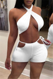 Red Fashion Sexy Solid Hollowed Out Backless Halter Sleeveless Two Pieces