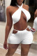 White Fashion Sexy Solid Hollowed Out Backless Halter Sleeveless Two Pieces