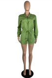 Green Fashion Casual Solid Basic Turndown Collar Regular Romper