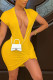 Yellow Sexy Solid Patchwork V Neck Straight Dresses